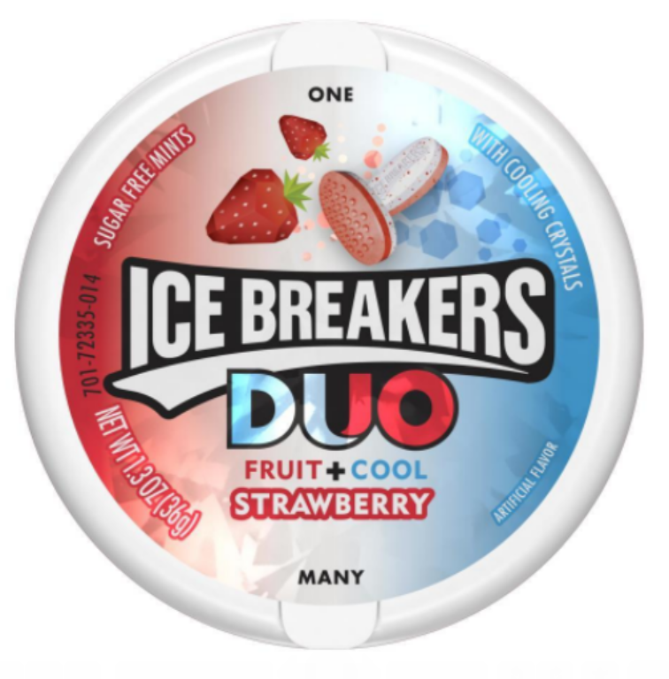 ICE BREAKERS DUO FRUIT & COOL STRAWBERRY FLAVORED MINTS